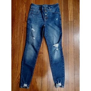 Maurices Everflex High Rise Skinny Distressed Button Fly Jeans Blue Size 6 Reg